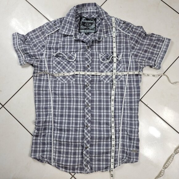 Buckle Black Snap Shirt Men's Size Medium Slim Fit‎ Stretch Short Sleeve Button - Picture 4 of 7